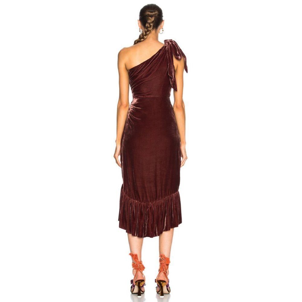 NWT Ulla Johnson Elisa One Shoulder Velvet Midi Dress in Puce - Picture 4 of 14